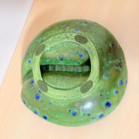 Vintage Large Ceramic Ashtray Green Blue Drip Glaze MCM Lily Pad 9.5" - Picture 6 of 8